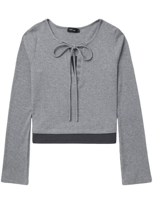 Bow-embellished ribbed top - Grey
