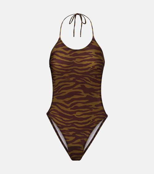 Zebra-print halterneck swimsuit