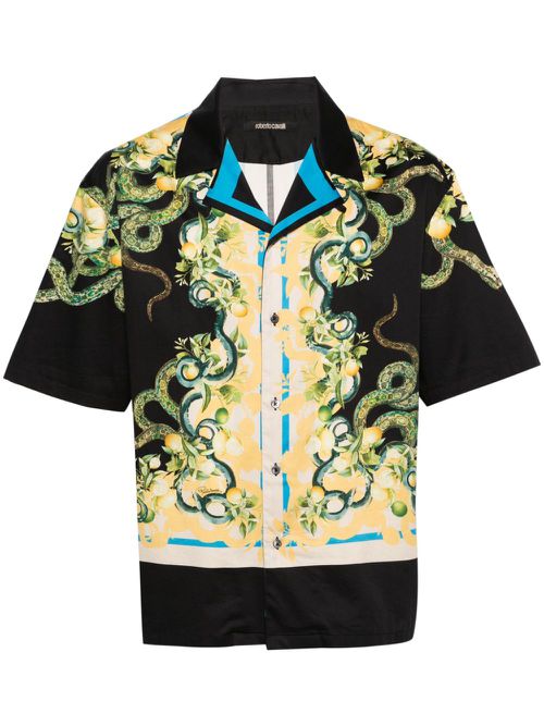 Lemon And Snake-print bowling shirt - Black