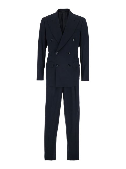 Double-Breasted Virgin Wool Pant Suit — Blue