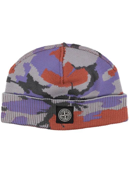 Camouflage-print knitted beanie - Grey