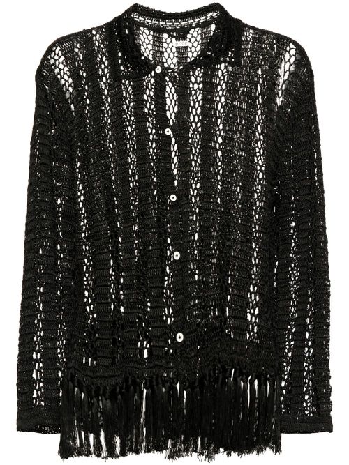 Open-knit fringed shirt - Black