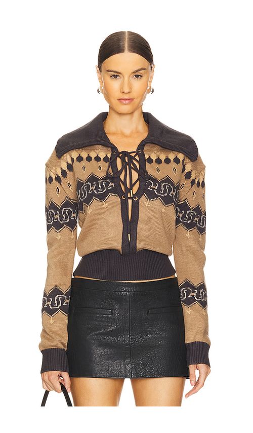 Understated Leather Nordic Cowboy Sweater in Tan. XL. Also in L, M