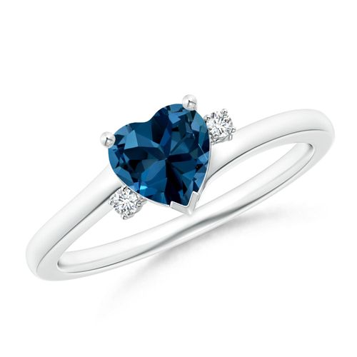 Angara 0.92 Carat Solitaire Heart London Blue Topaz Bypass Ring with Diamonds in Silver
