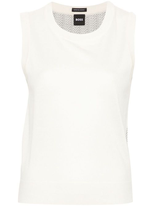 Abstract pattern-detail sleeveless knitted top - White