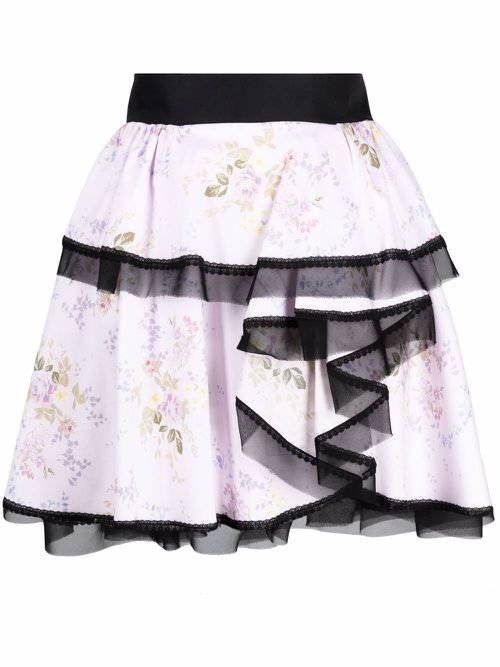 Asymmetric floral-print mini skirt - Pink