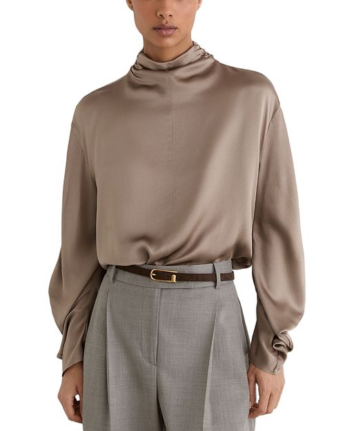 Meena High Neck Long Sleeve Silk Top