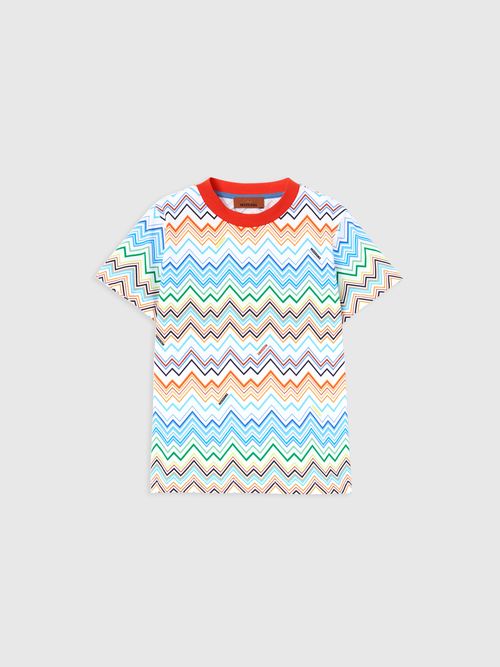 Missoni - Crew-neck t-shirt in pure cotton, Girl, White & Multicoloured