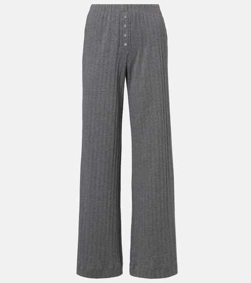 Pointelle cotton wide-leg pants