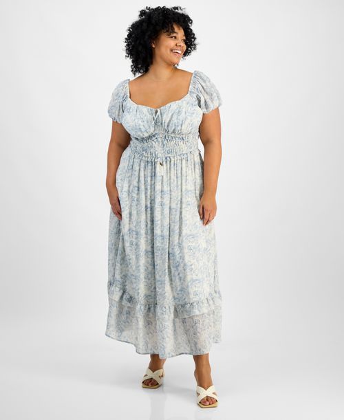 And Now This | Trendy Plus Size Puff-Sleeve Floral Maxi Dress, Exclusively at Macy's - Tonal Blue | Realry And Now This | Trendy Plus Size Puff-Sleeve Floral Maxi Dress, Exclusively at Macy's - Tonal Blue | Realry