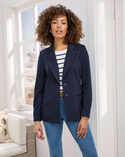 Women's Jersey Blazer in Navy, Viscose/Polyester/Elastane
