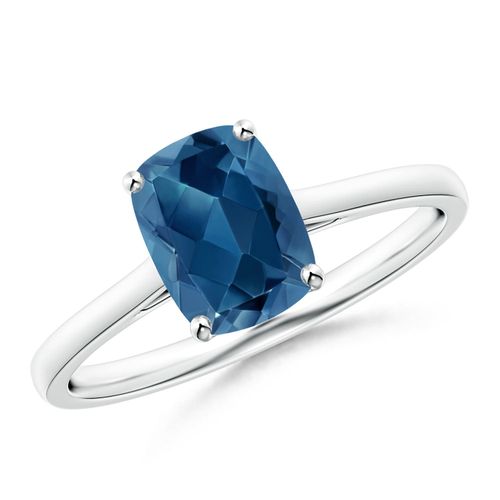 Angara 1.6 Carats Prong-Set Cushion London Blue Topaz Solitaire Ring in Platinum