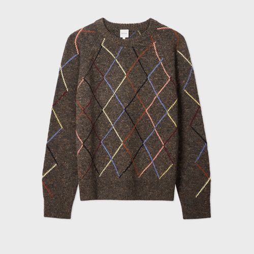 Brown Flecked Wool-Blend Argyle Sweater