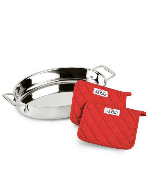 "Stainless Steel 15"" Oval Baker & Pot Holder Set"