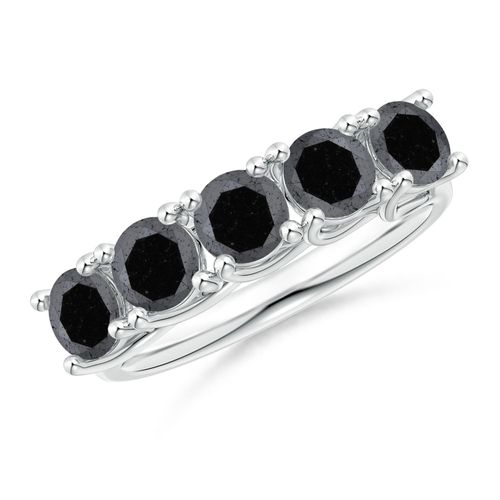 Angara 2.5 Carats Half Eternity Five Stone Enhanced Black Diamond Wedding Ring in 18K White Gold