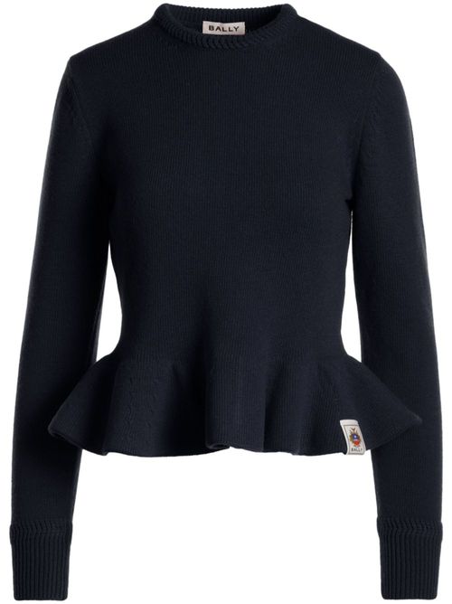 Logo-patch wool jumper - Blue