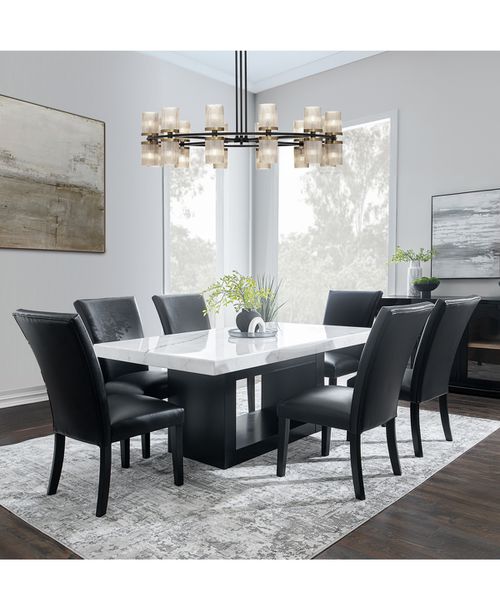Kellet 7 Pc. Rectangular Marble Dining Set (Table & 6 Side Chairs), Created for Black