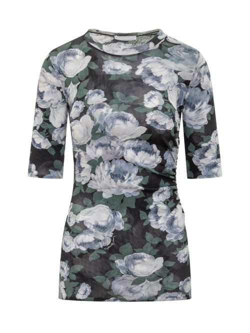 Floral Mesh Cutout Sleeve Top