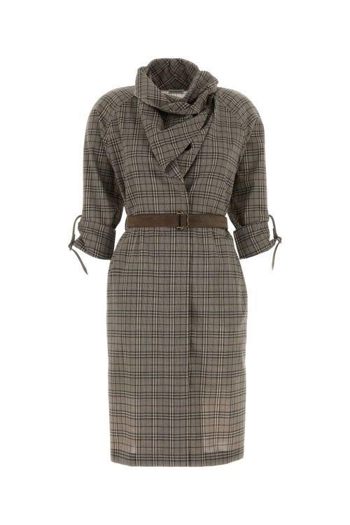 Wool Plaid Dress — Beige