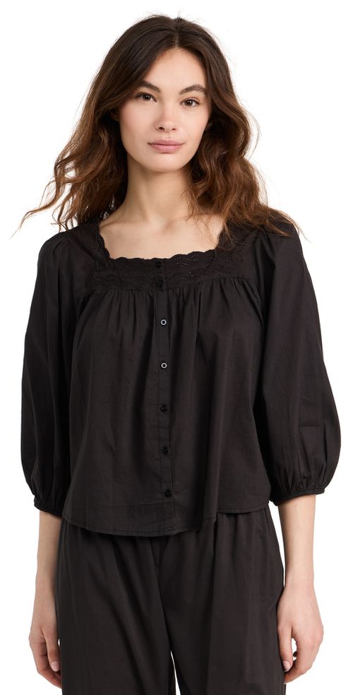 The Eyelet Button Sleep Top Black