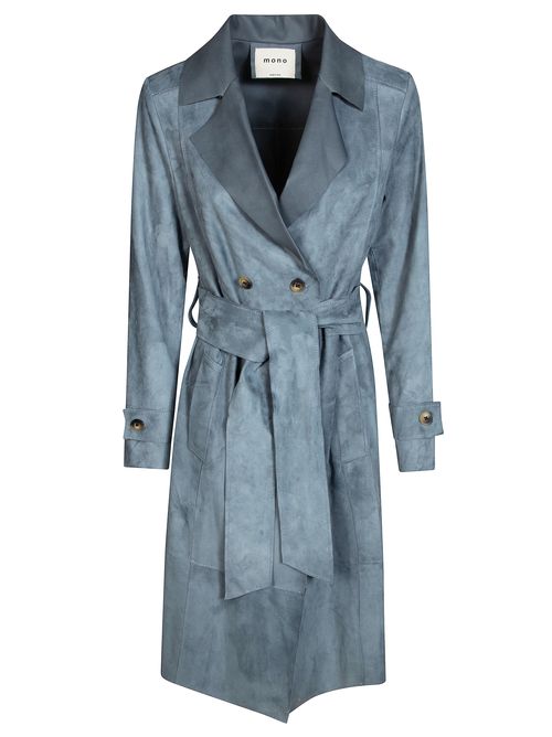 Soft Suede Belted Double Breasted Trench Coat