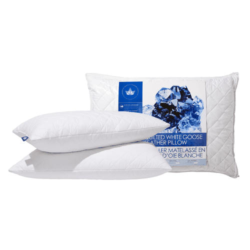 Quilted White Goose Feather Pillow, Soft Support 2 Pack