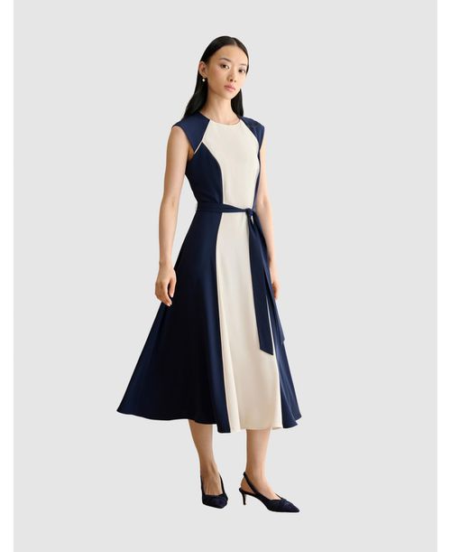 Women's Andrea Colour Block Midi Dress - Navycream