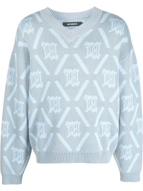 Intarsia-knit V-neck jumper - Blue