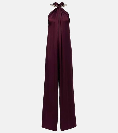 Embellished halterneck satin jumpsuit