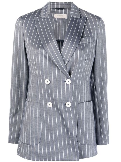 Pinstripe-pattern double-breasted blazer - Blue