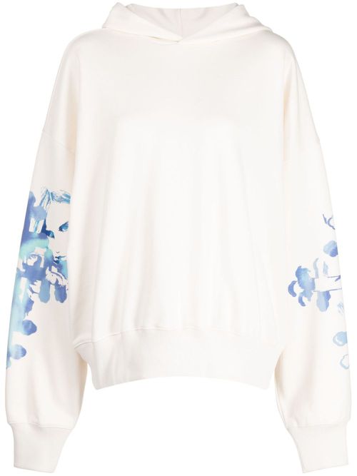 Abstract-print cotton hoodie - White
