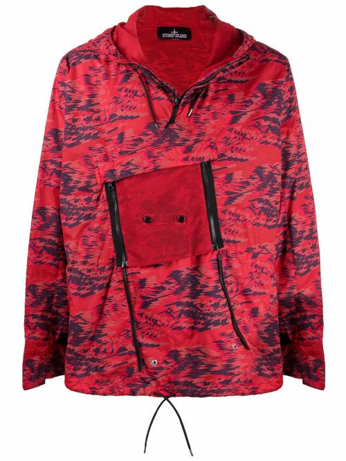 Abstract print hooded jacket - Red
