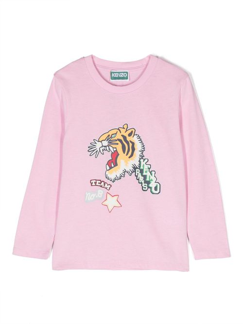 Tiger-print cotton T-shirt - Pink