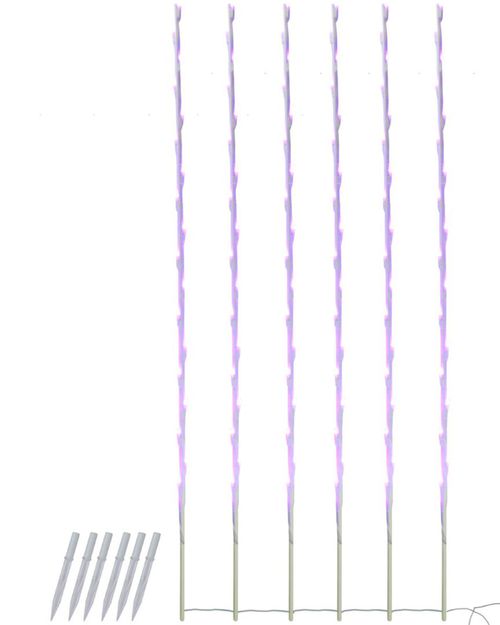 Northlight Set of 6 108 Purple LED Branch Patio And Garden Christmas Light  Stakes - 8.5 ft White Wire