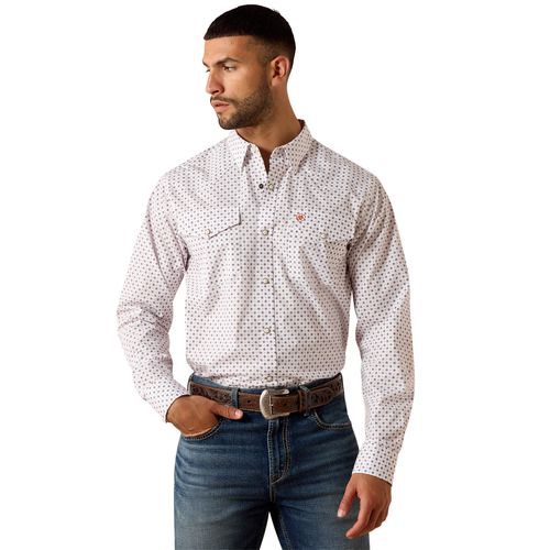Men's Tony Fitted Western Snap Shirt Long Sleeve in White Geo Print, Size 2X-Large, by