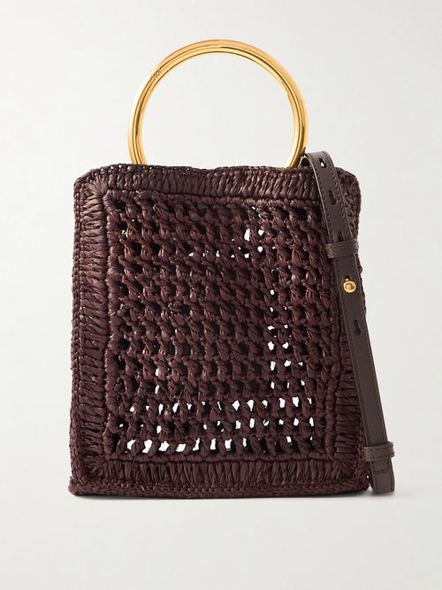 Summer Banana Small Leather-trimmed Woven Raffia Tote Bag - Brown