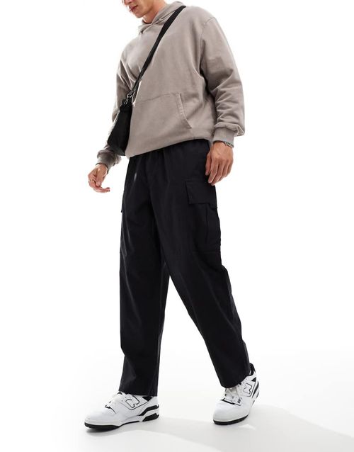 Another Influence wide leg parachute cargo trousers in black