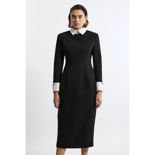 Karen Millen Women's Brushed Tailored Jersey Long Sleeve Scuba Midi Dress in Black