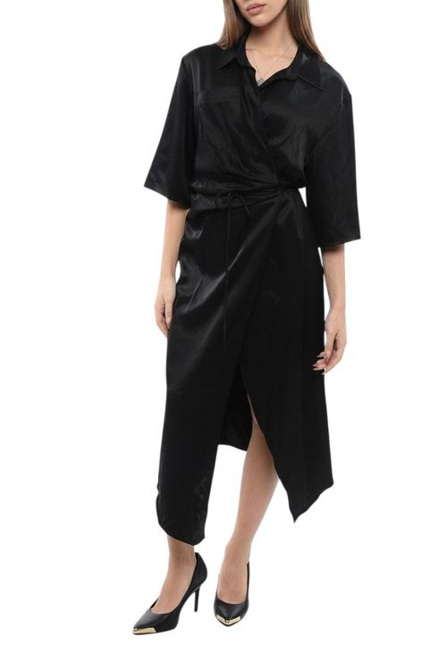 Black Shirt Collar Midi Dress