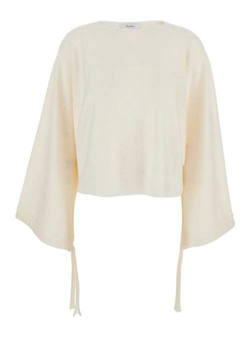 Virgin Wool Drop-Shoulder Sweater — White