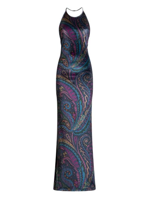 Dark Blue Paisley-print Maxi Dress
