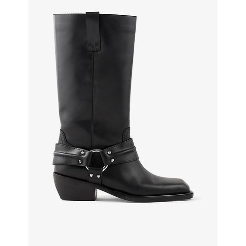 Womens Noir / Gris Sixten Buckle-embellished Leather Knee-high Boots