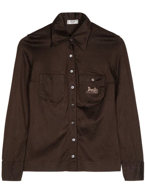 Horse Carriage-embroidered cotton shirt - Brown