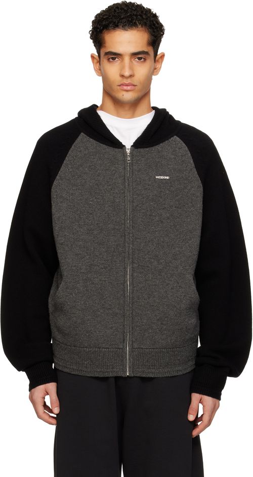 Black & Gray Raglan Knit Zip-Up Hoodie