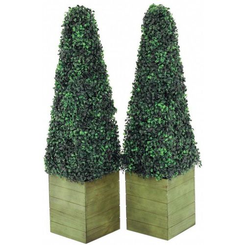 Set of 2 Artificial Topiary Boxwood Pyramid Trees
