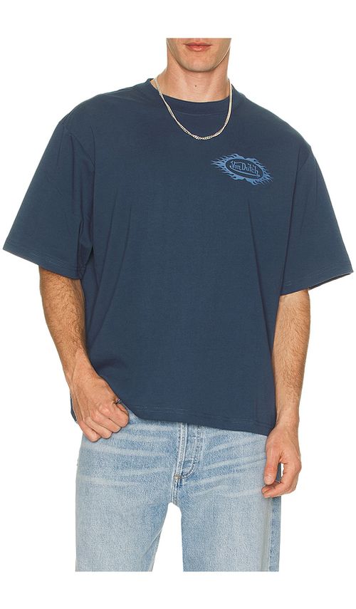 Von Dutch Chest Logo Boxy Crop Tee in Blue. M. Also in S, L, XL/1X