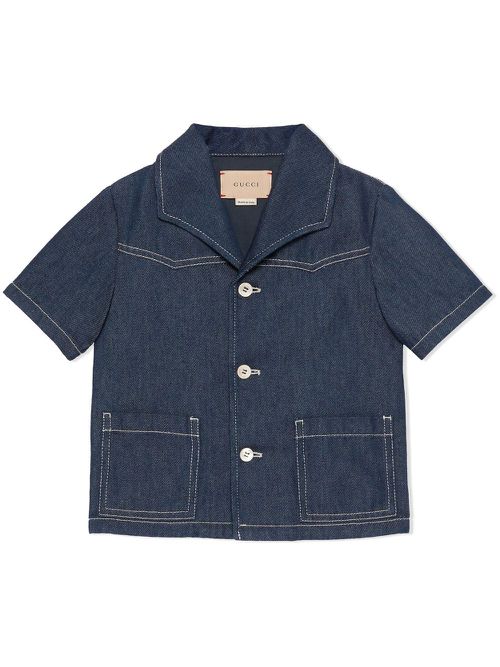 Logo-print denim jacket - Blue