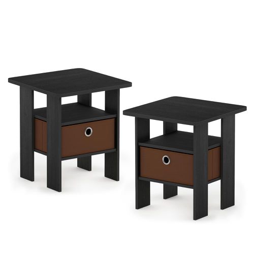Andrey End Table Nightstand with Bin Drawer, Americano/Medium Brown, Set of 2