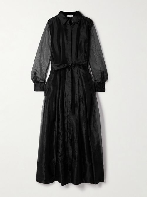 Montgomery Belted Pleated Organza Midi Dress - Black