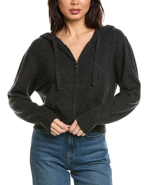 Cropped Zip Up Wool & Cashmere-Blend Hoodie